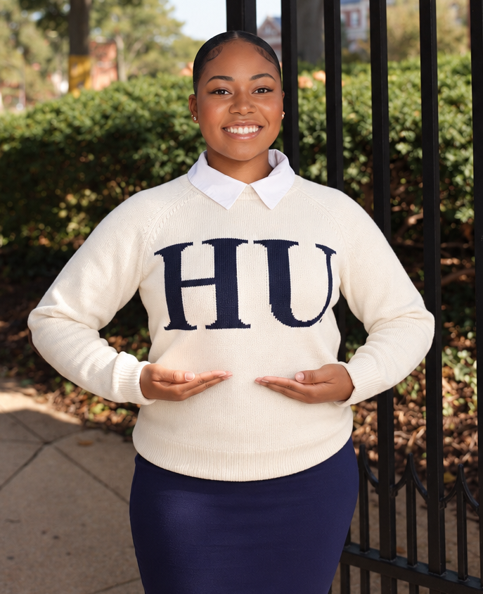Howard University Cream Luxury "HU" Suede-Patch Sweater