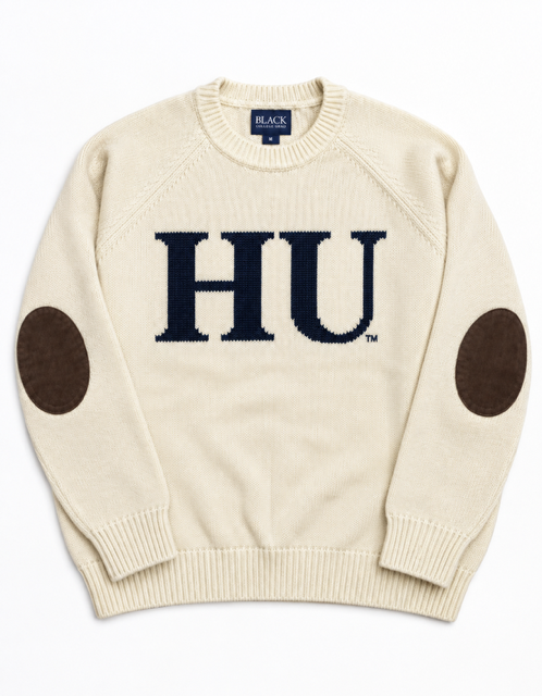 Howard University Cream Luxury "HU" Suede-Patch Sweater