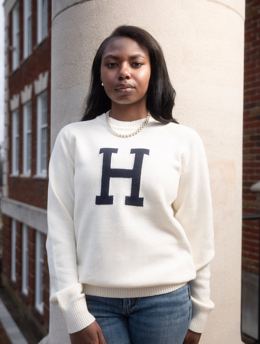 Howard University Creme Luxury "H" Letter Sweater