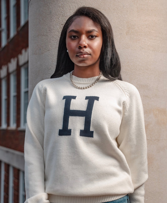 Howard University Creme Luxury "H" Letter Sweater
