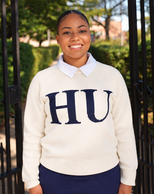 Howard University Cream Luxury "HU" Suede-Patch Sweater