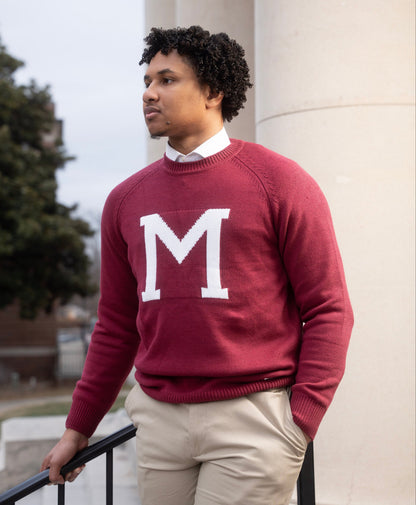 Morehouse College Maroon Luxury "M" Letter Sweater